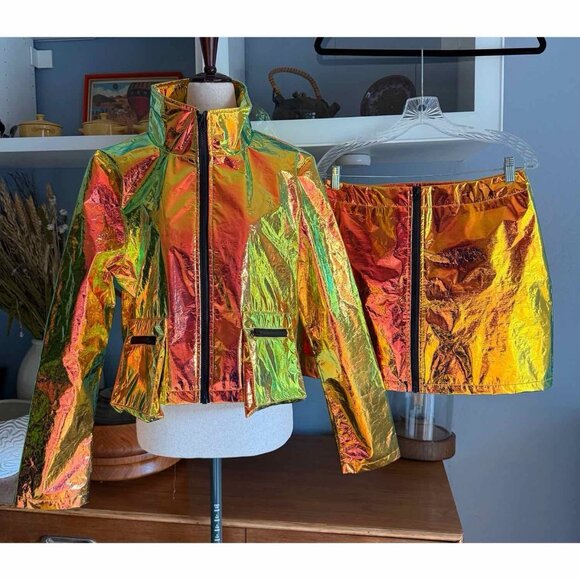 Jaded London Copper Holographic Cropped Jacket & Mini Skirt Set Sz L - Picture 1 of 11